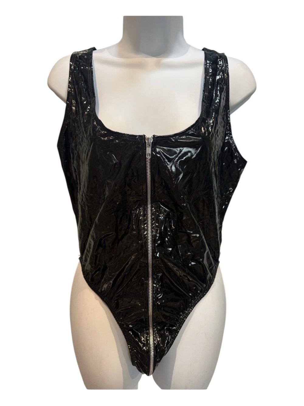 Roma Faux Leather Black Bodysuit Large NWOT